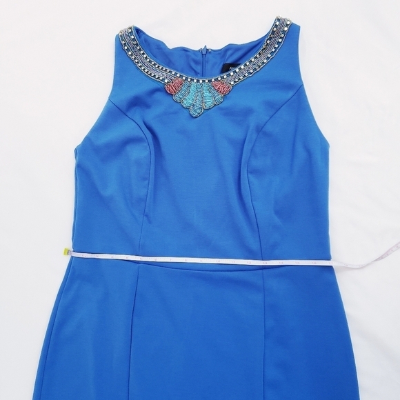 NWT Ashley Stewart Sleeveless Sheath Dress Beaded Neck Blue - Picture 7 of 10